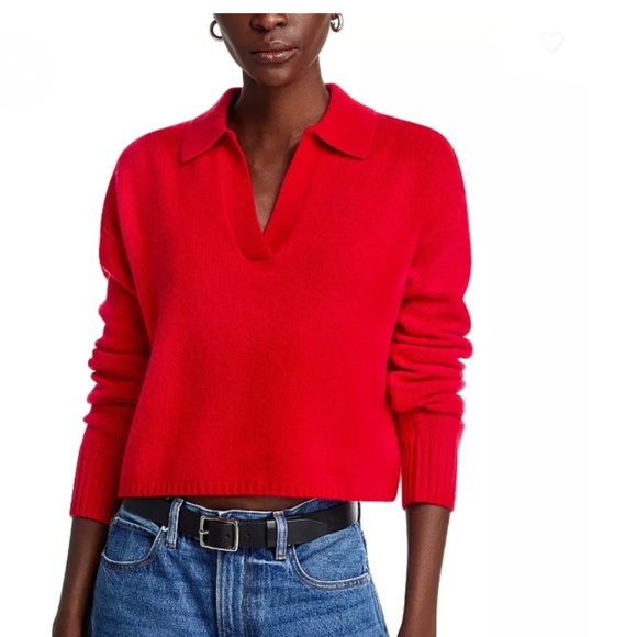 Luxurious 100% Cashmere Long Sleeve Polo Sweater By Aqua in Apple Red - Picture 3 of 6
